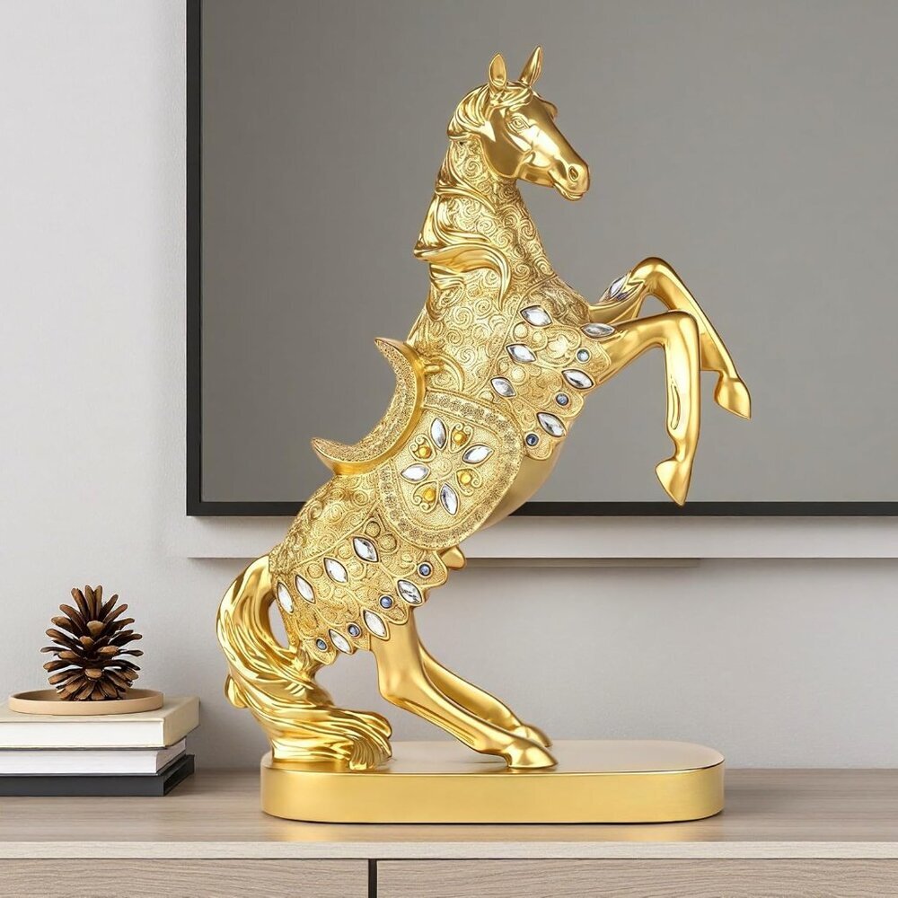 Gold Horse Standing Figurine Creative Statue Decorative Home & Office Figurine